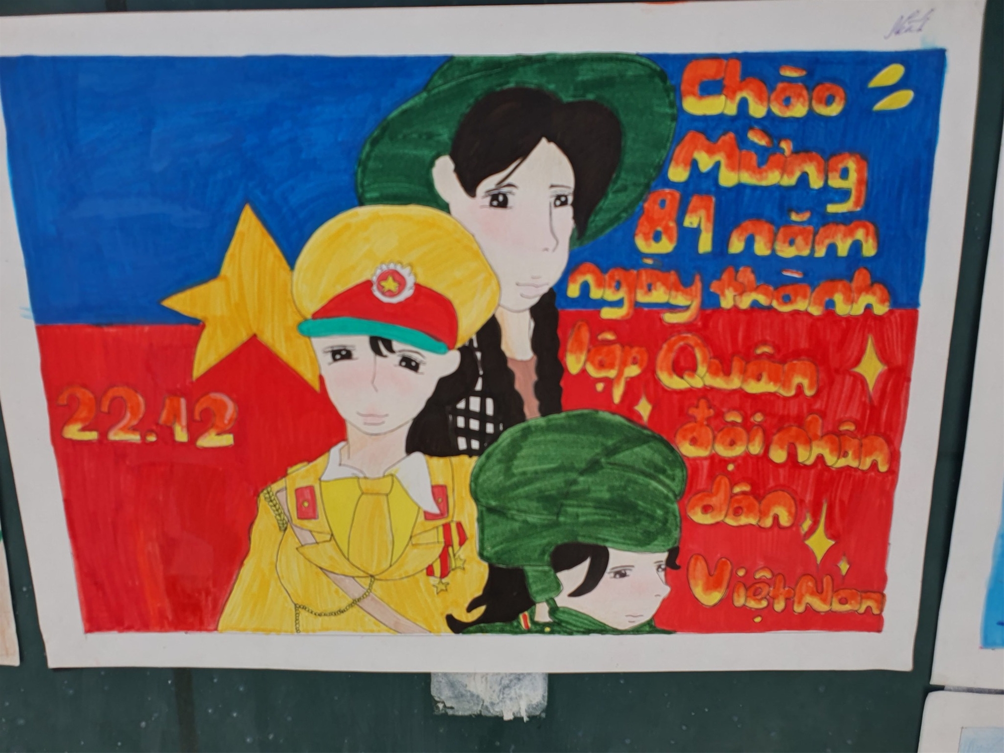 Học sinh Trường Tiểu học Hàm Chính 1 vẽ tranh chào mừng ngày 22/12